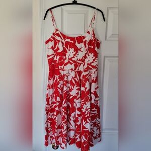 Floral Red and White Dress